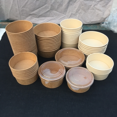 Плошки для супа салата бумаги Kraft изготовленной на заказ печати устранимые одностеночные с контейнером крышки