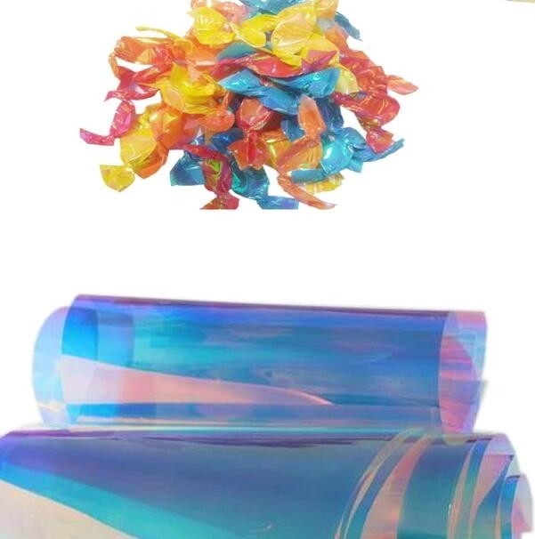 Оптовая рейнбоу пленка натуральный ПВХ Candy Twist Sequin пленка для упаковки и декорации